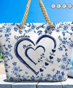 Mom Grandma Sweethearts Toile - Personalized Beach Bag