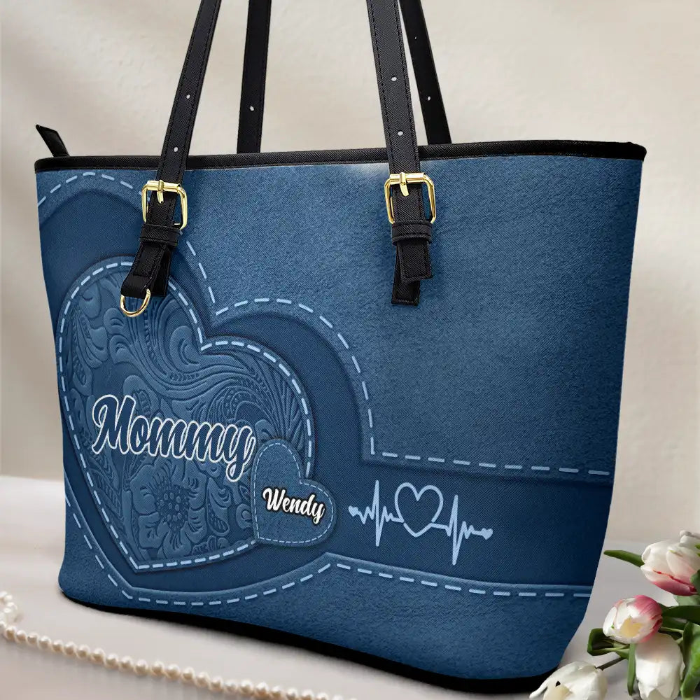 Grandma Mommy's Little Sweethearts - Personalized Leather Tote Bag - Image 2