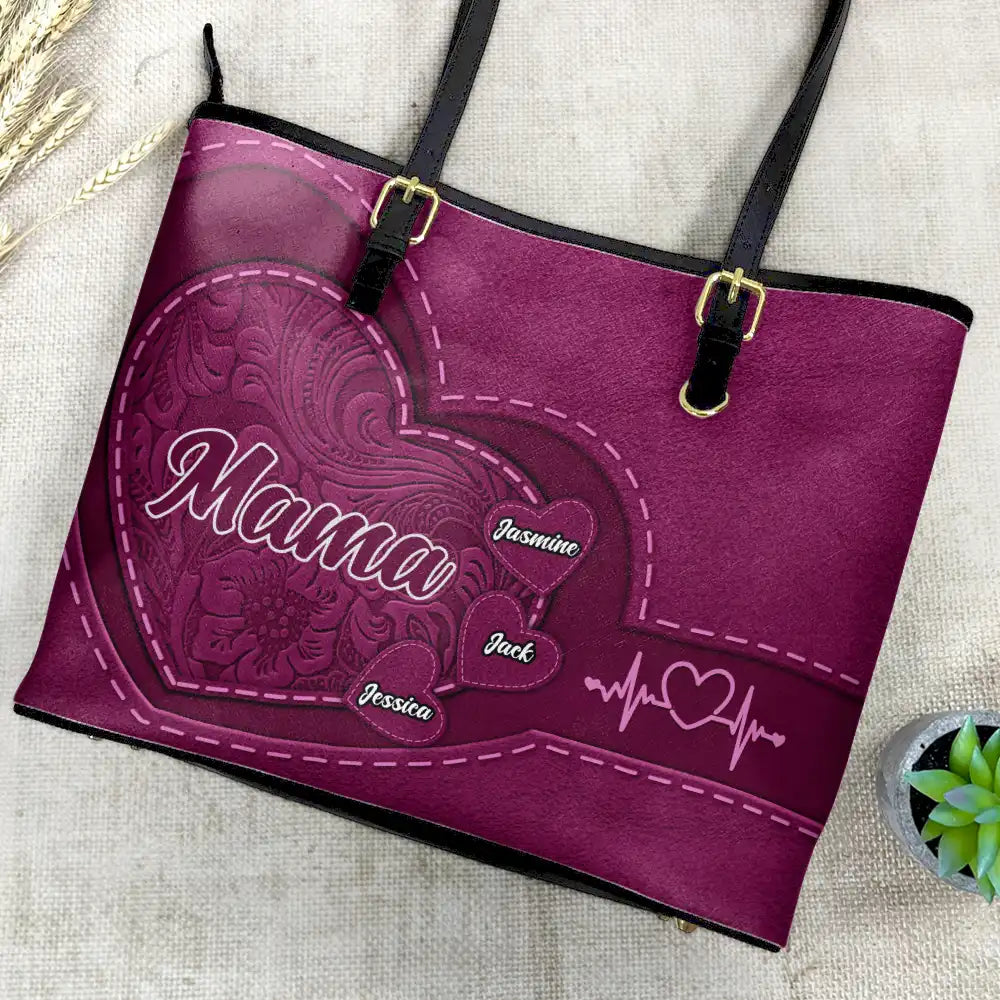 Grandma Mommy's Little Sweethearts - Personalized Leather Tote Bag - Image 4