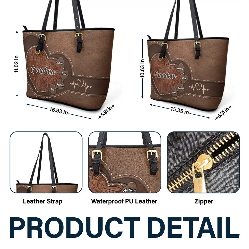Grandma Mommy's Little Sweethearts - Personalized Leather Tote Bag - Image 6