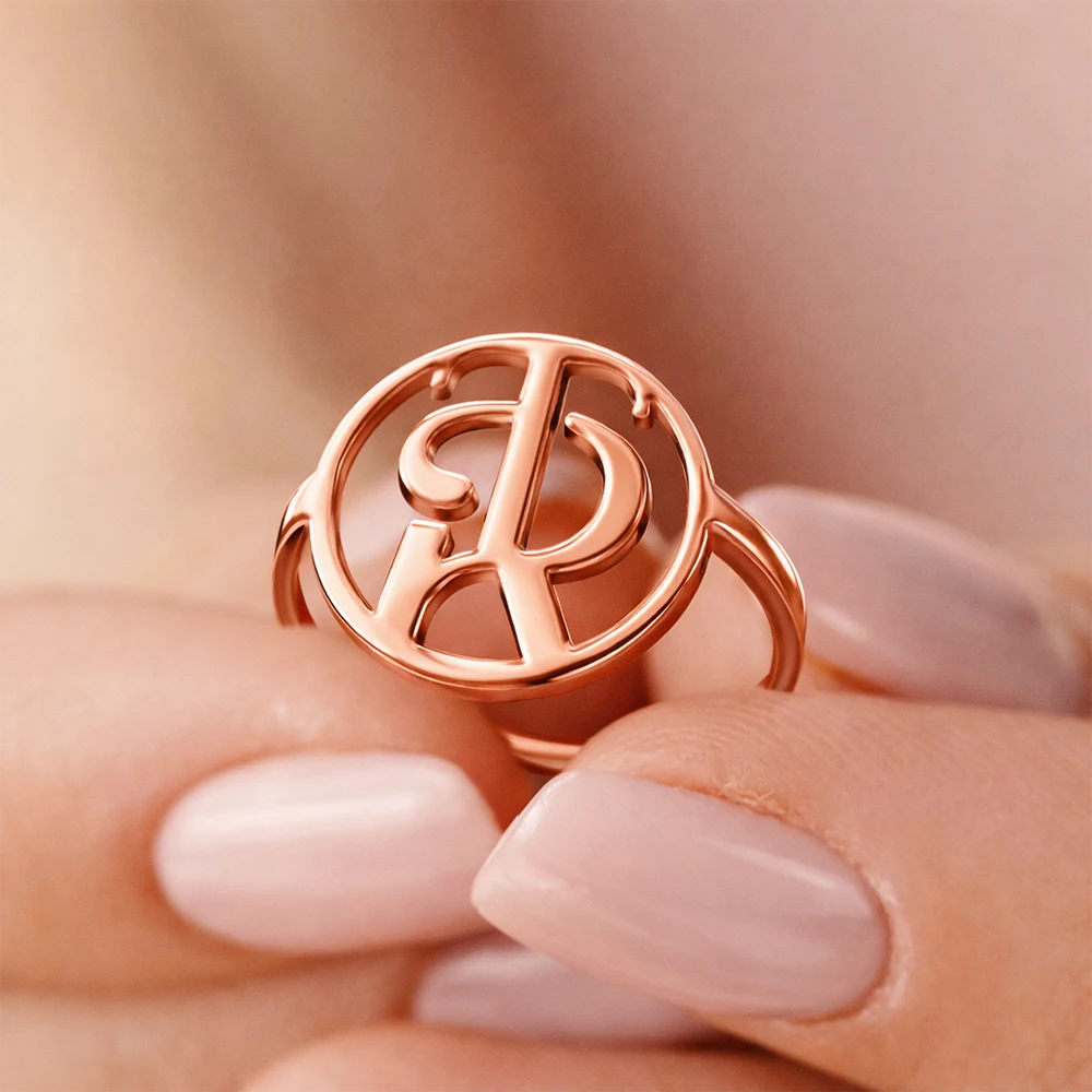 Monogram Monogram Interwined Initials Couple Women - Personalized Custom Shaped Ring - Image 3
