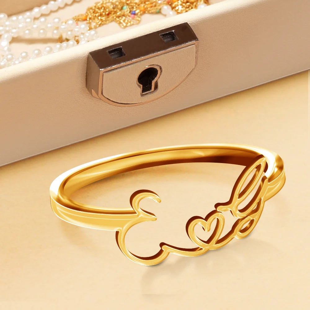 Multiple Initials With Heart - Personalized Custom Shaped Ring - Image 2