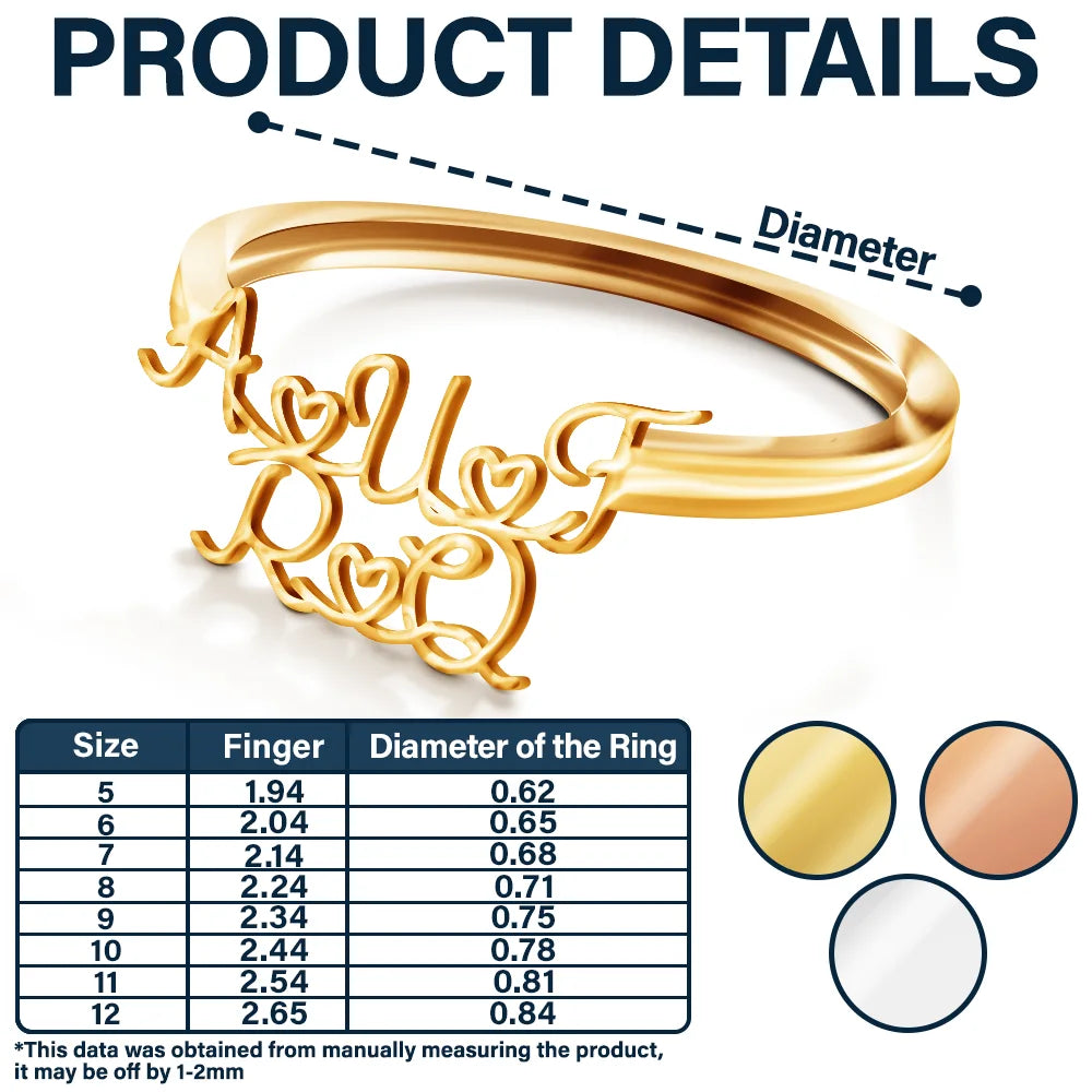 Multiple Initials With Heart - Personalized Custom Shaped Ring - Image 5