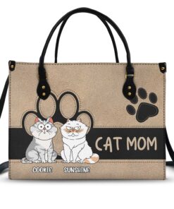 Cat Mom Funny Cartoon Style - Gift For Cat Lovers - Personalized Leather Bag