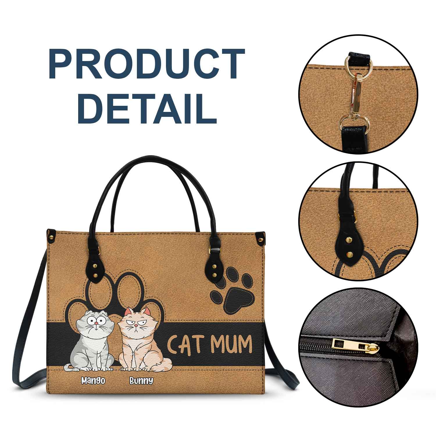 Cat Mom Funny Cartoon Style - Gift For Cat Lovers - Personalized Leather Bag - Image 6