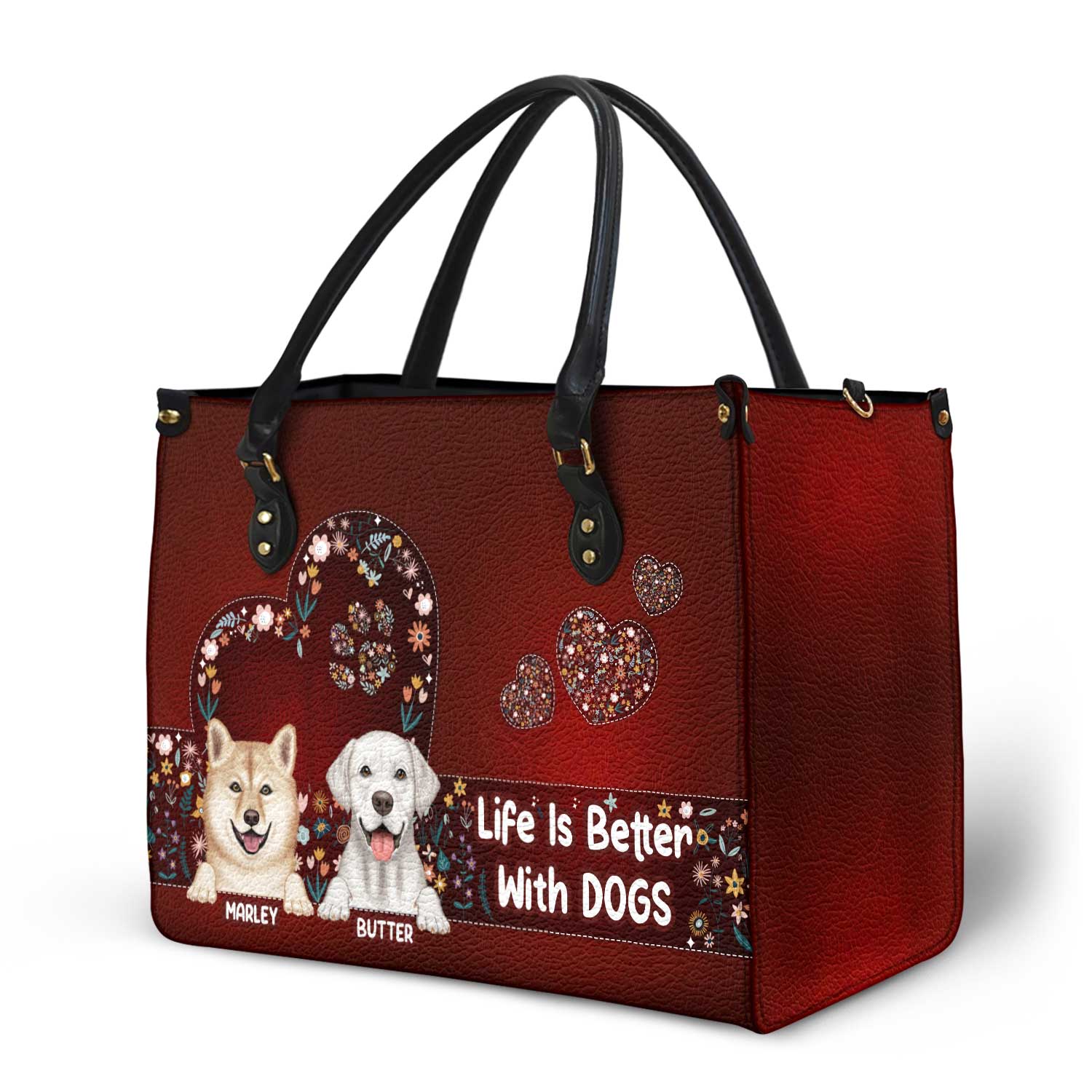 Life Is Better With Dogs - Birthday, Loving Gift For Dog Mom, Dog Lovers - Personalized Leather Bag - Image 2