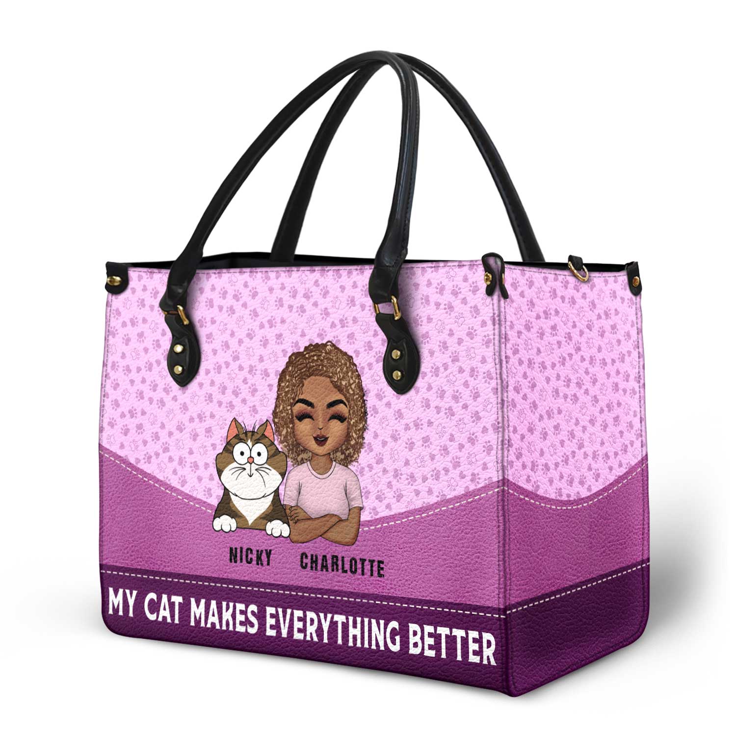 Cats Make Everything Better - Birthday, Loving Gift For Cat Moms, Cat Lovers - Personalized Leather Bag - Image 2