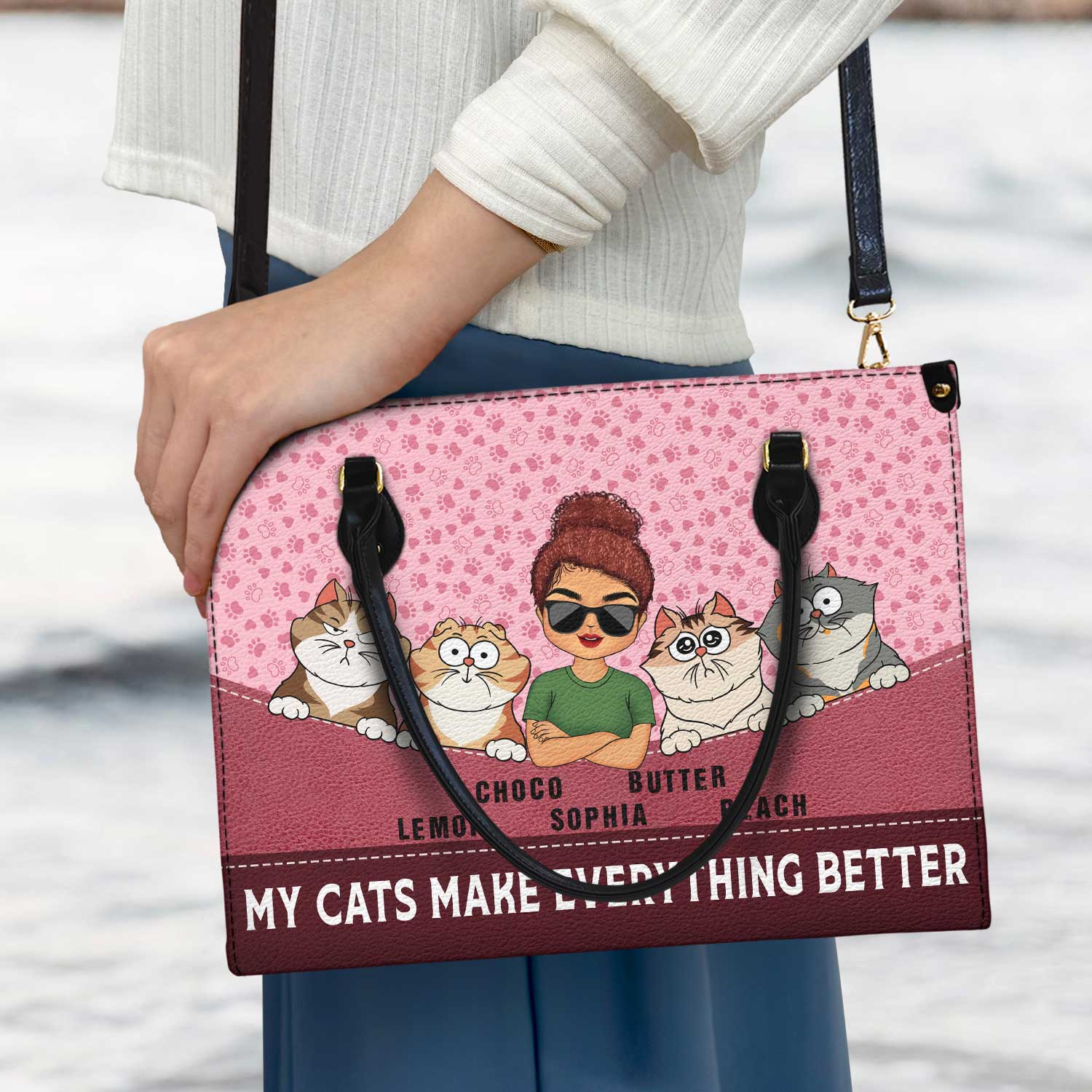 Cats Make Everything Better - Birthday, Loving Gift For Cat Moms, Cat Lovers - Personalized Leather Bag - Image 3