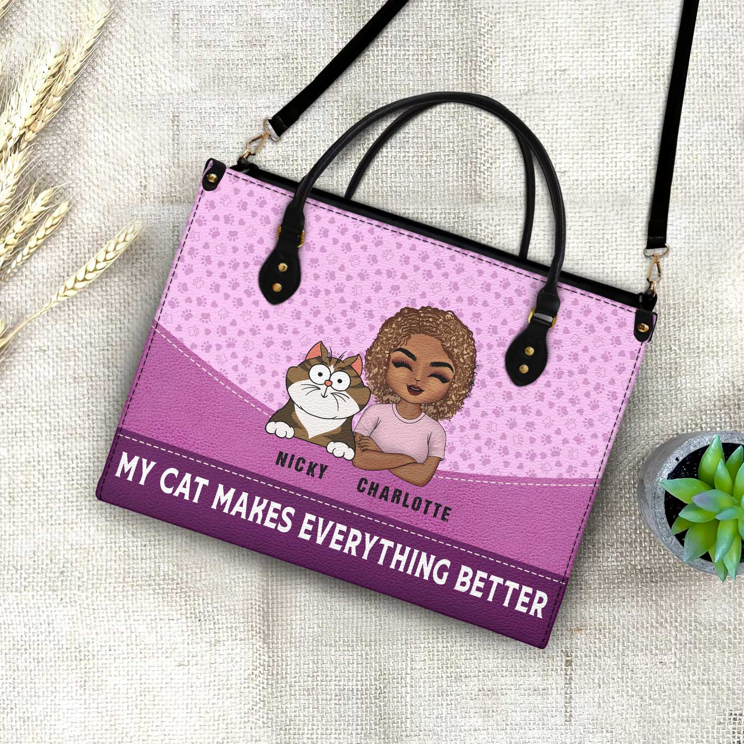 Cats Make Everything Better - Birthday, Loving Gift For Cat Moms, Cat Lovers - Personalized Leather Bag - Image 4