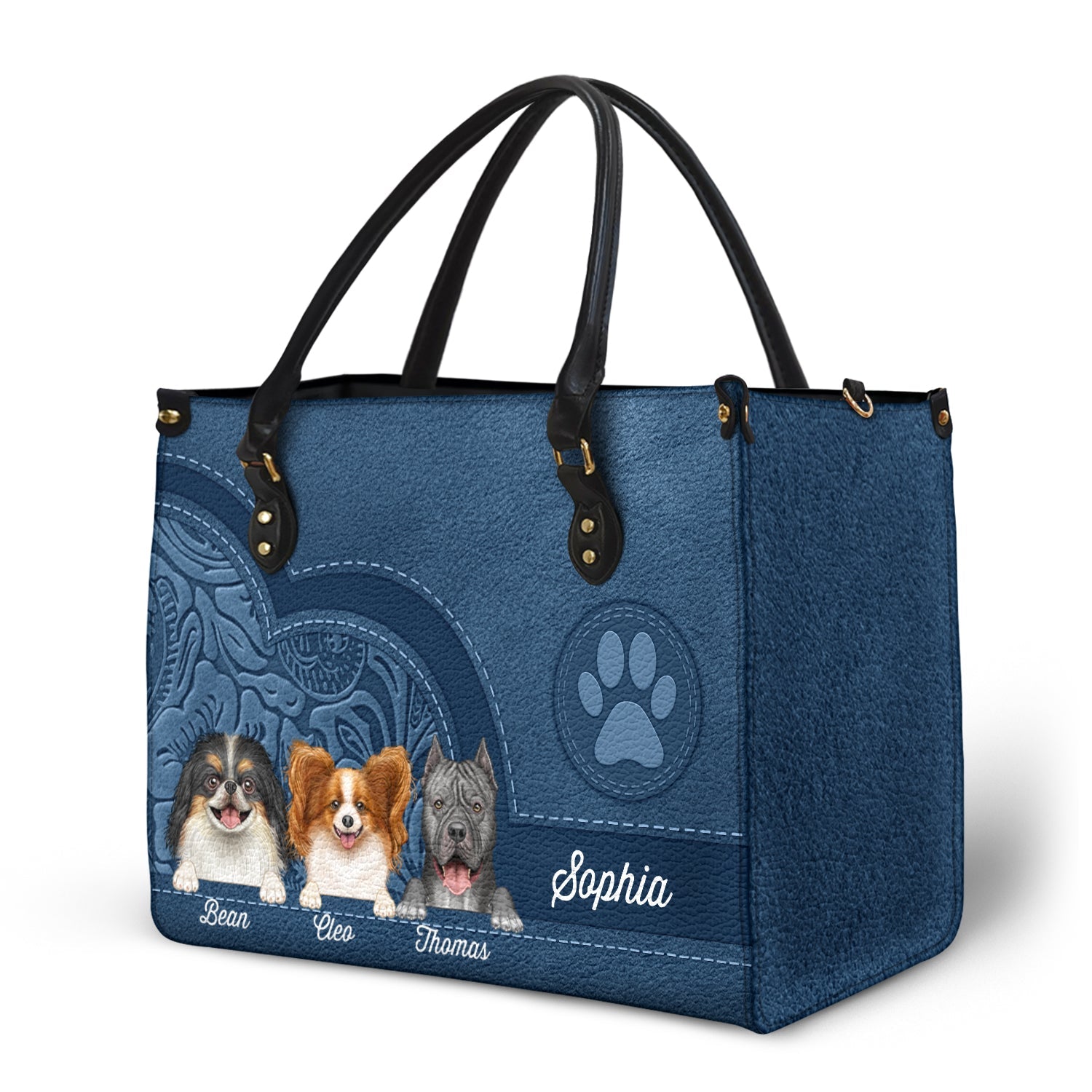 Cute Dogs And Cats Aesthetic Pattern - Birthday, Loving Gift For Pet Lovers, Dog Mom, Cat Mom - Personalized Leather Bag - Image 2