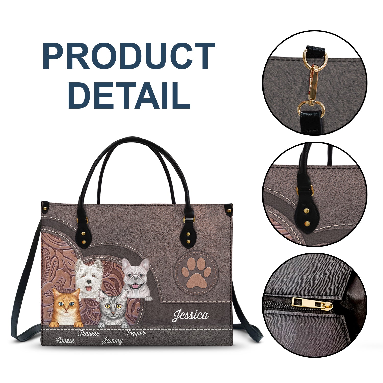 Cute Dogs And Cats Aesthetic Pattern - Birthday, Loving Gift For Pet Lovers, Dog Mom, Cat Mom - Personalized Leather Bag - Image 7
