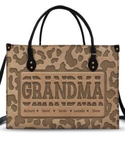 Mom Grandma Title Leopard Pattern - Birthday, Loving Gift For Grandmother, Mother, Mom - Personalized Leather Bag