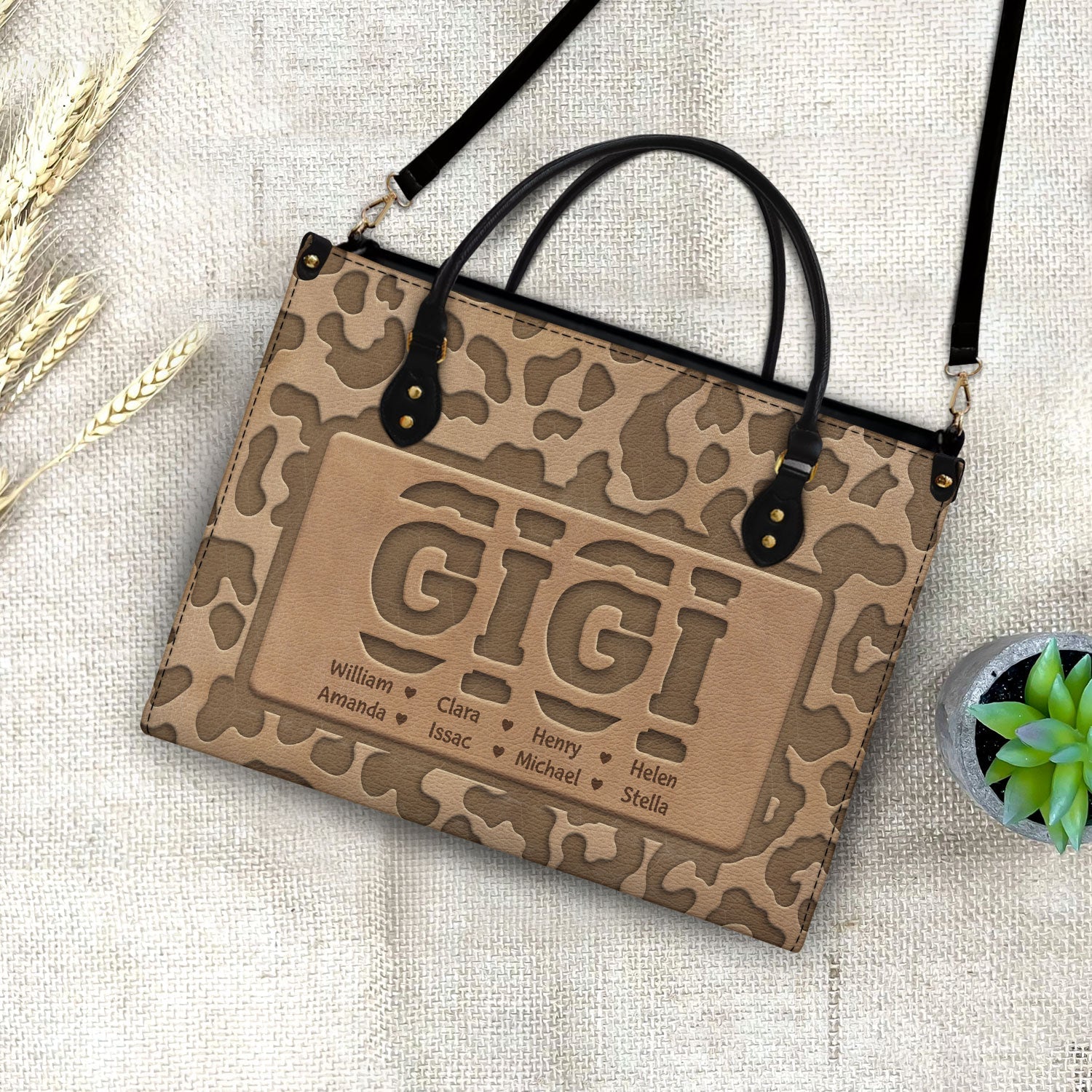 Mom Grandma Title Leopard Pattern - Birthday, Loving Gift For Grandmother, Mother, Mom - Personalized Leather Bag - Image 4