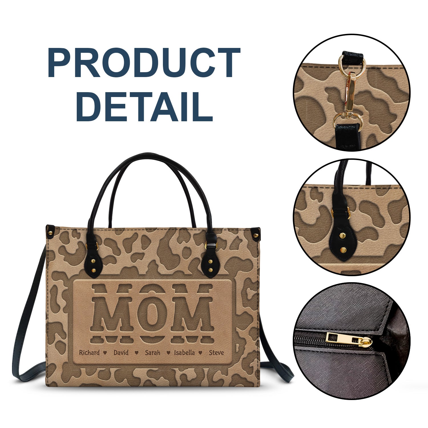 Mom Grandma Title Leopard Pattern - Birthday, Loving Gift For Grandmother, Mother, Mom - Personalized Leather Bag - Image 7