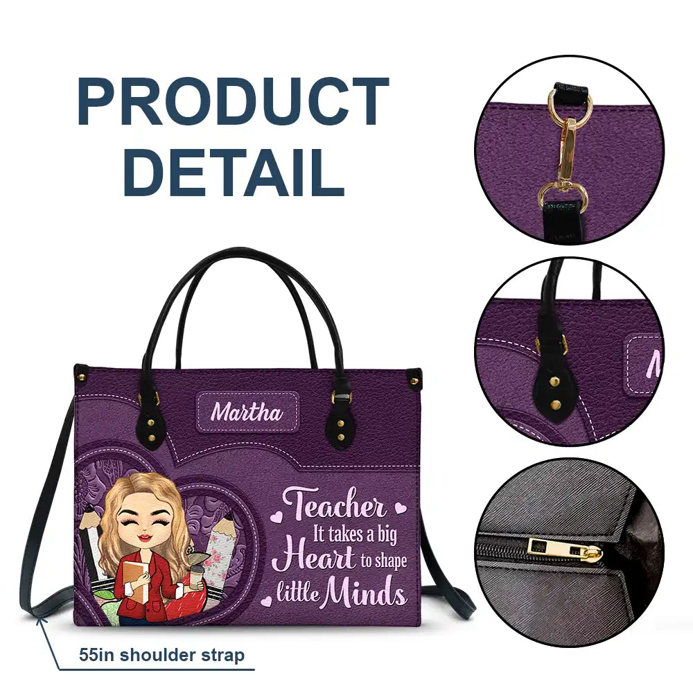 Teacher It Takes A Big Heart To Shape Little Minds - Personalized Leather Bag - Image 7