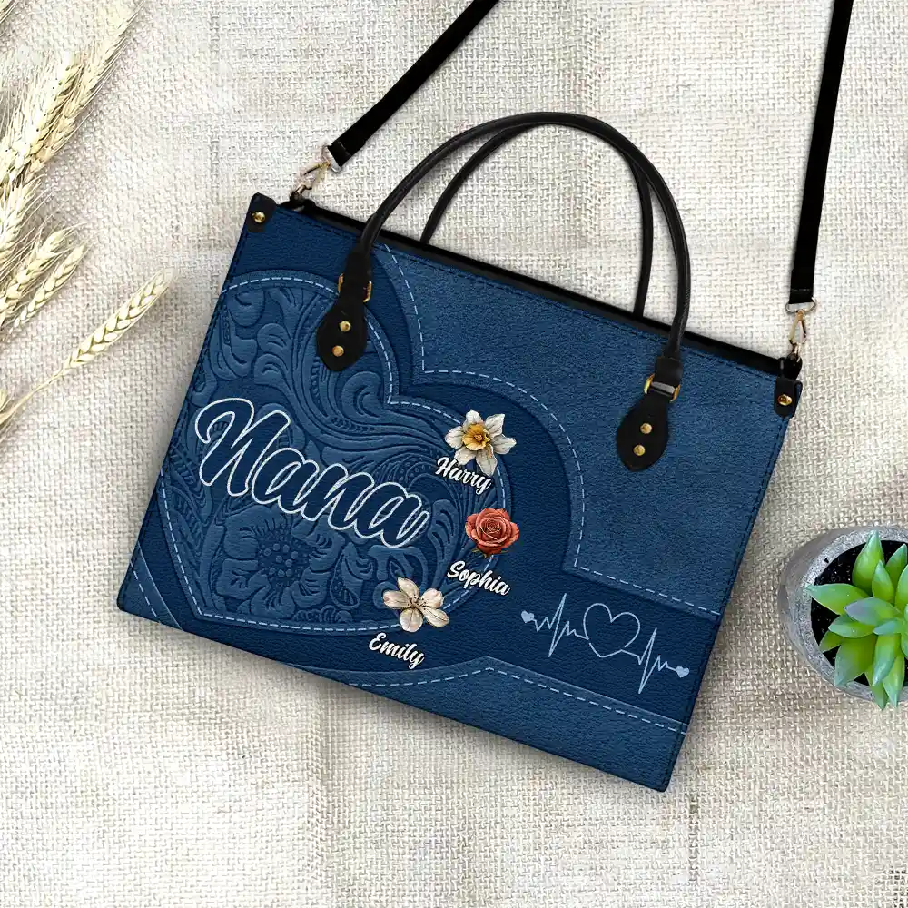Grandma Mom Kids Birth Flowers Blooming In Love - Personalized Leather Bag - Image 4