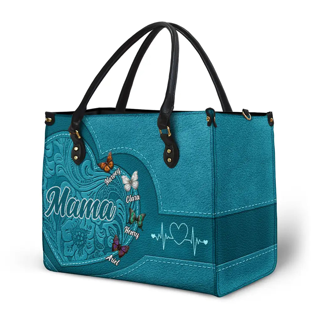Grandma Mom Butterflies - Personalized Leather Bag - Image 2