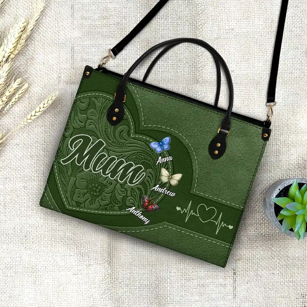Grandma Mom Butterflies - Personalized Leather Bag - Image 4