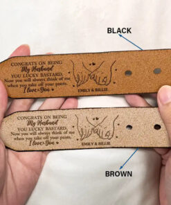 Alternative view of Holding Hands Congrats On Being My Husband - Personalized Engraved Leather Belt