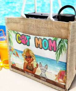Alternative view of Dog Mom Cat Mom Fur Mom - Personalized Jute Tote Bag