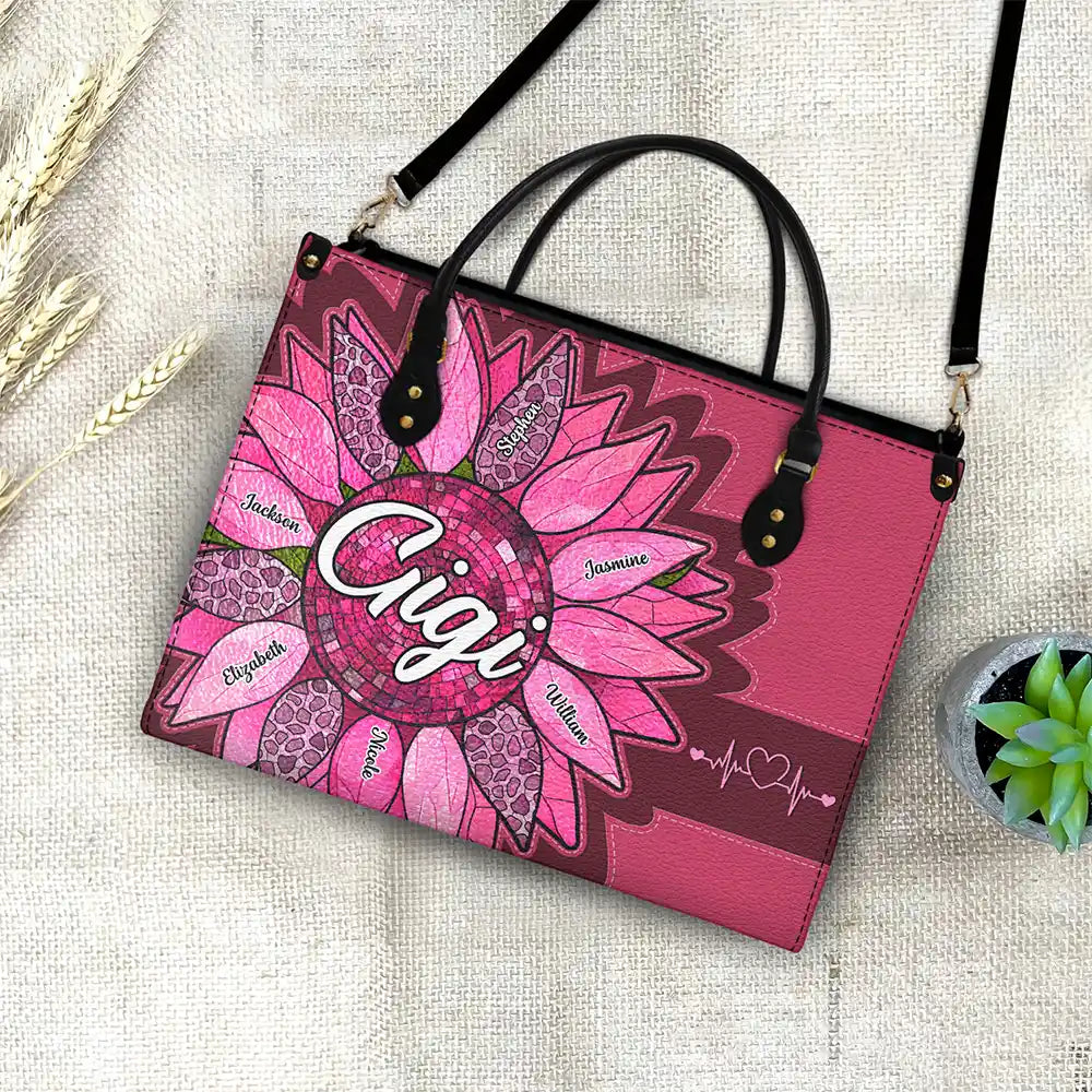 Nana Auntie Mom Family Sunflower - Personalized Leather Bag - Image 4