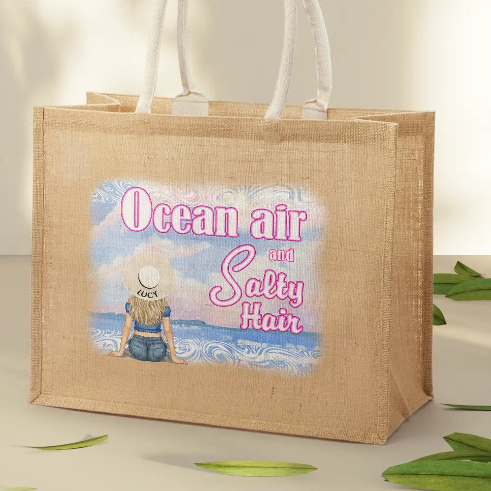 Ocean Air And Salty Hair - Personalized Jute Beach Bag - Image 2