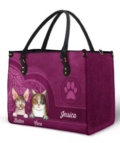 Alternative view of Cute Cats Aesthetic Pattern - Birthday, Loving Gift For Cat Mom, Cat Lovers - Personalized Leather Bag