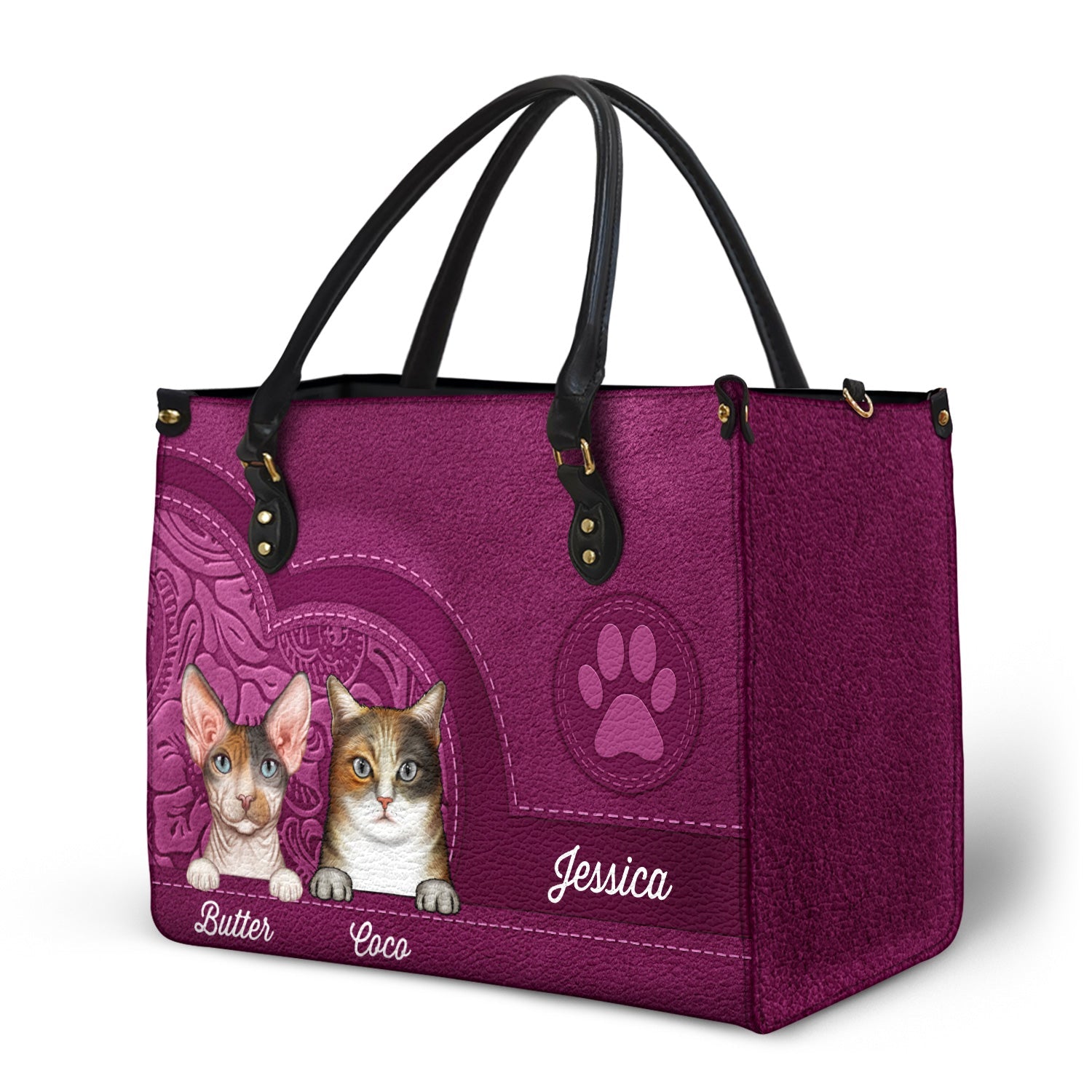 Cute Cats Aesthetic Pattern - Birthday, Loving Gift For Cat Mom, Cat Lovers - Personalized Leather Bag - Image 2