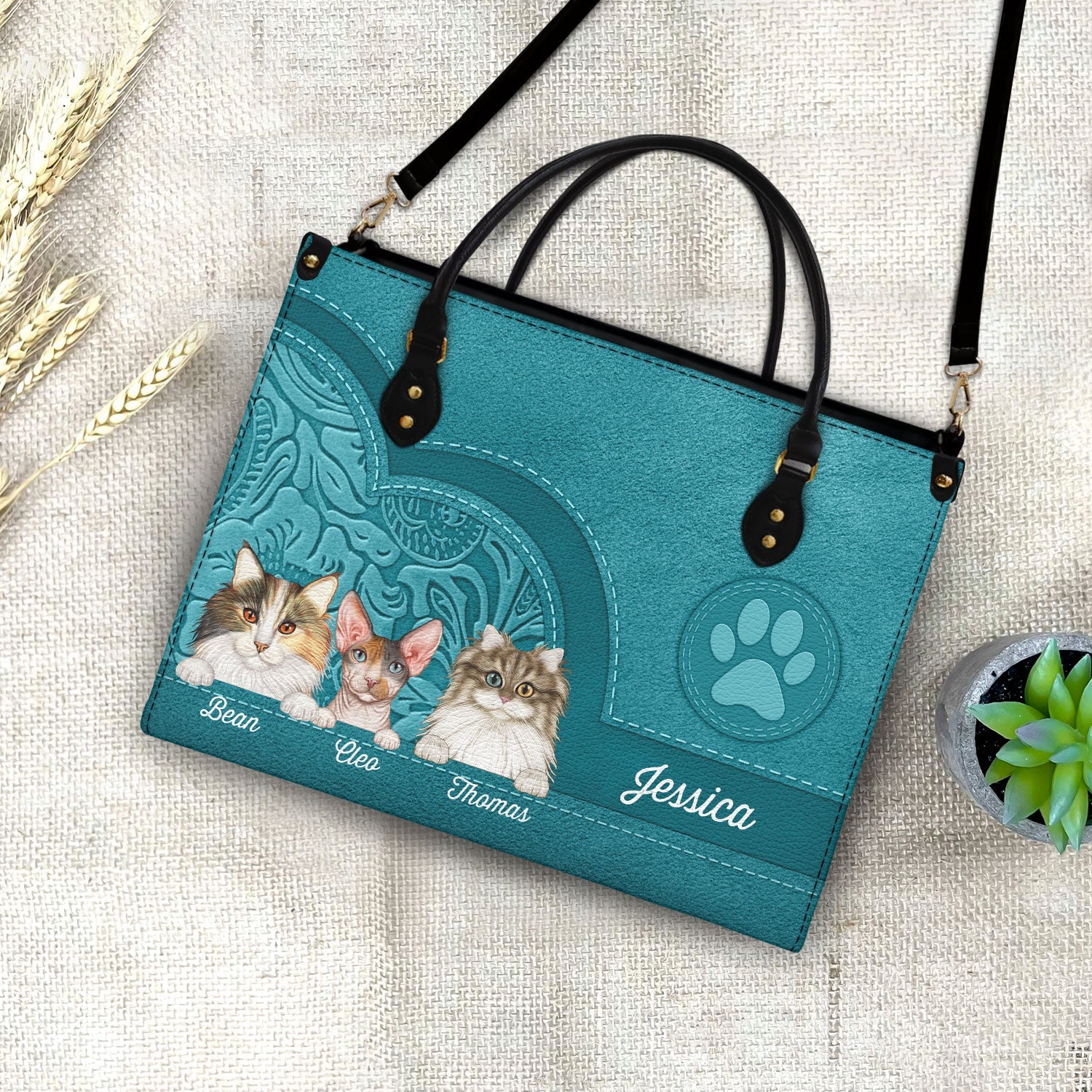 Cute Cats Aesthetic Pattern - Birthday, Loving Gift For Cat Mom, Cat Lovers - Personalized Leather Bag - Image 4
