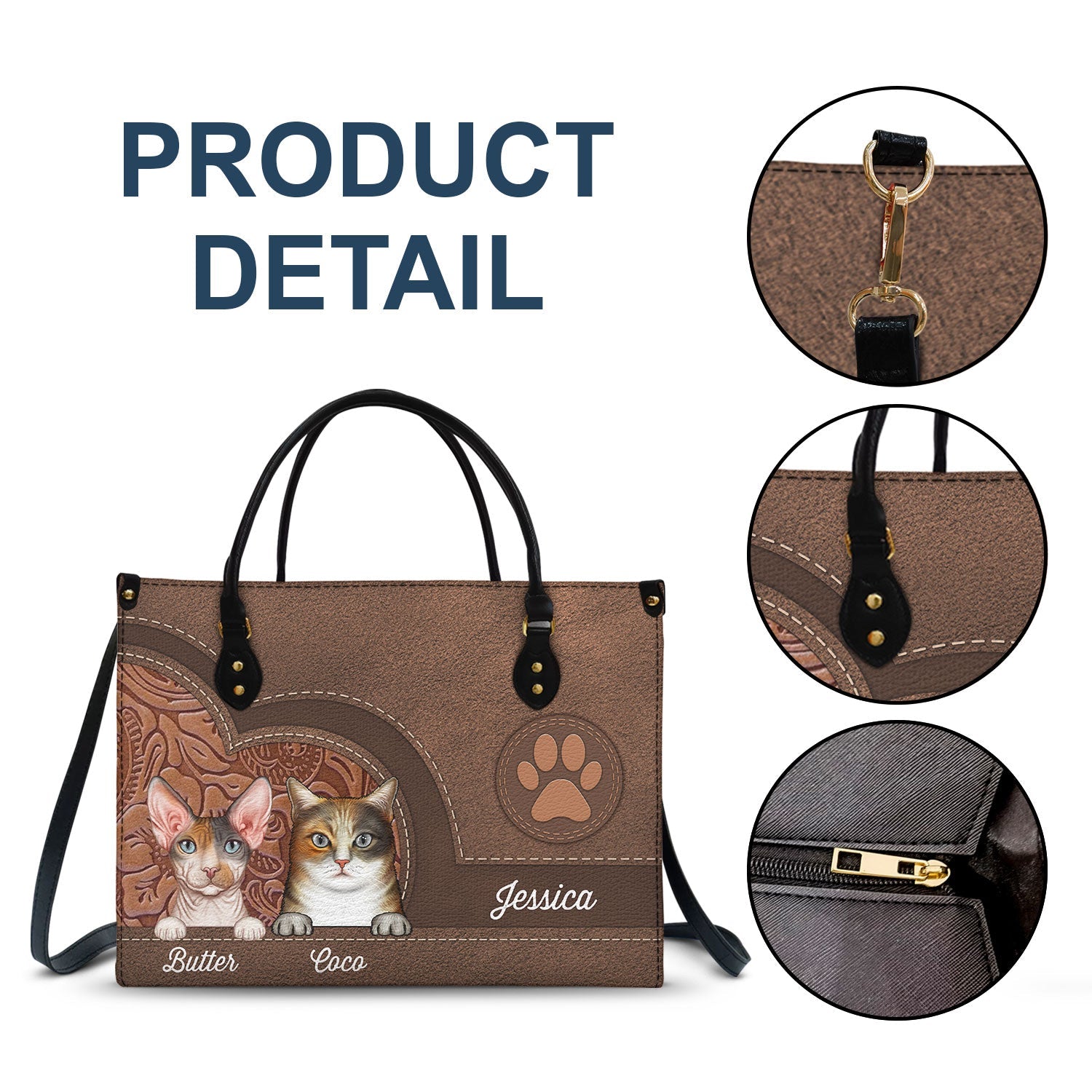 Cute Cats Aesthetic Pattern - Birthday, Loving Gift For Cat Mom, Cat Lovers - Personalized Leather Bag - Image 7