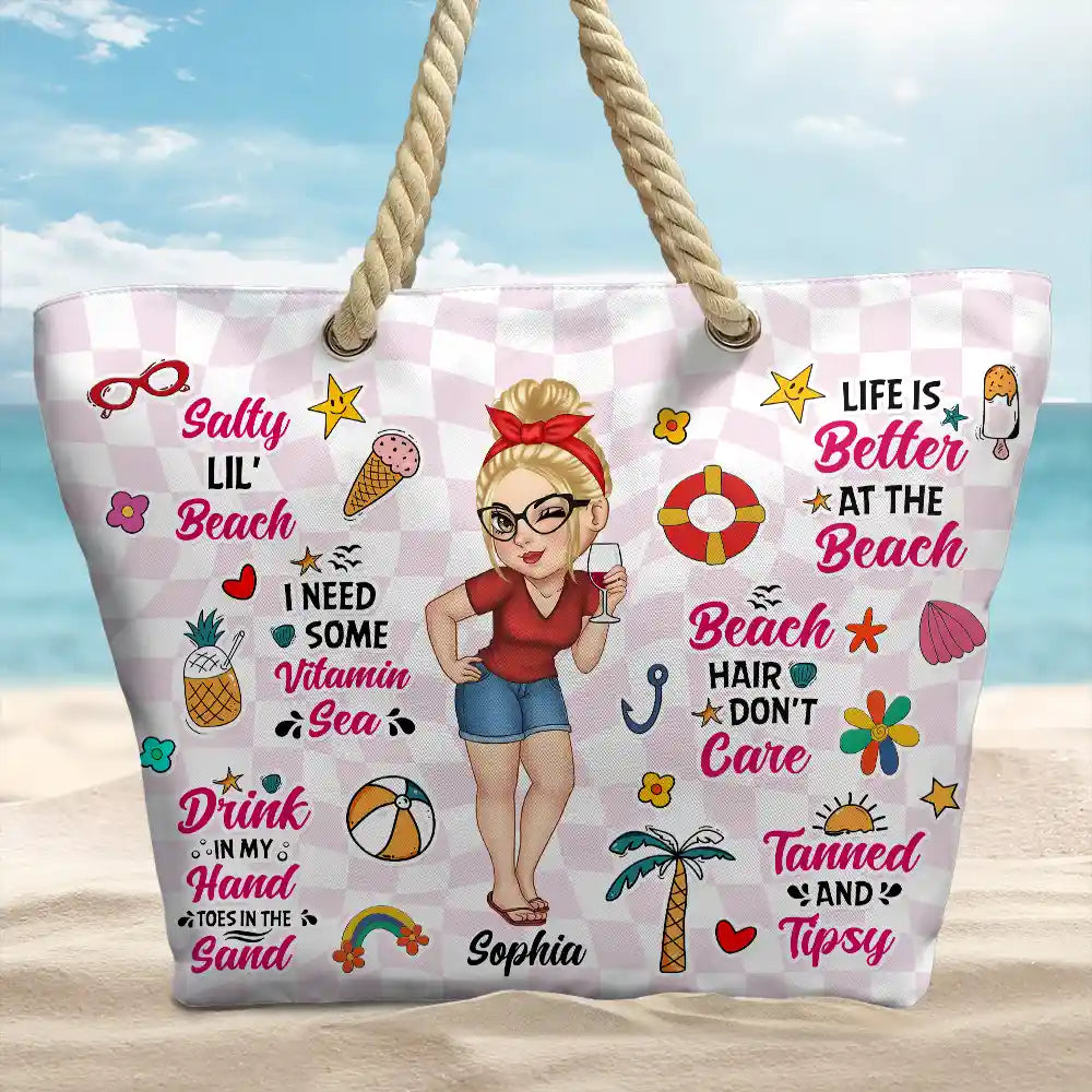 Salty Lil' Beach Retro Summer Vibe - Personalized Beach Bag - Image 2