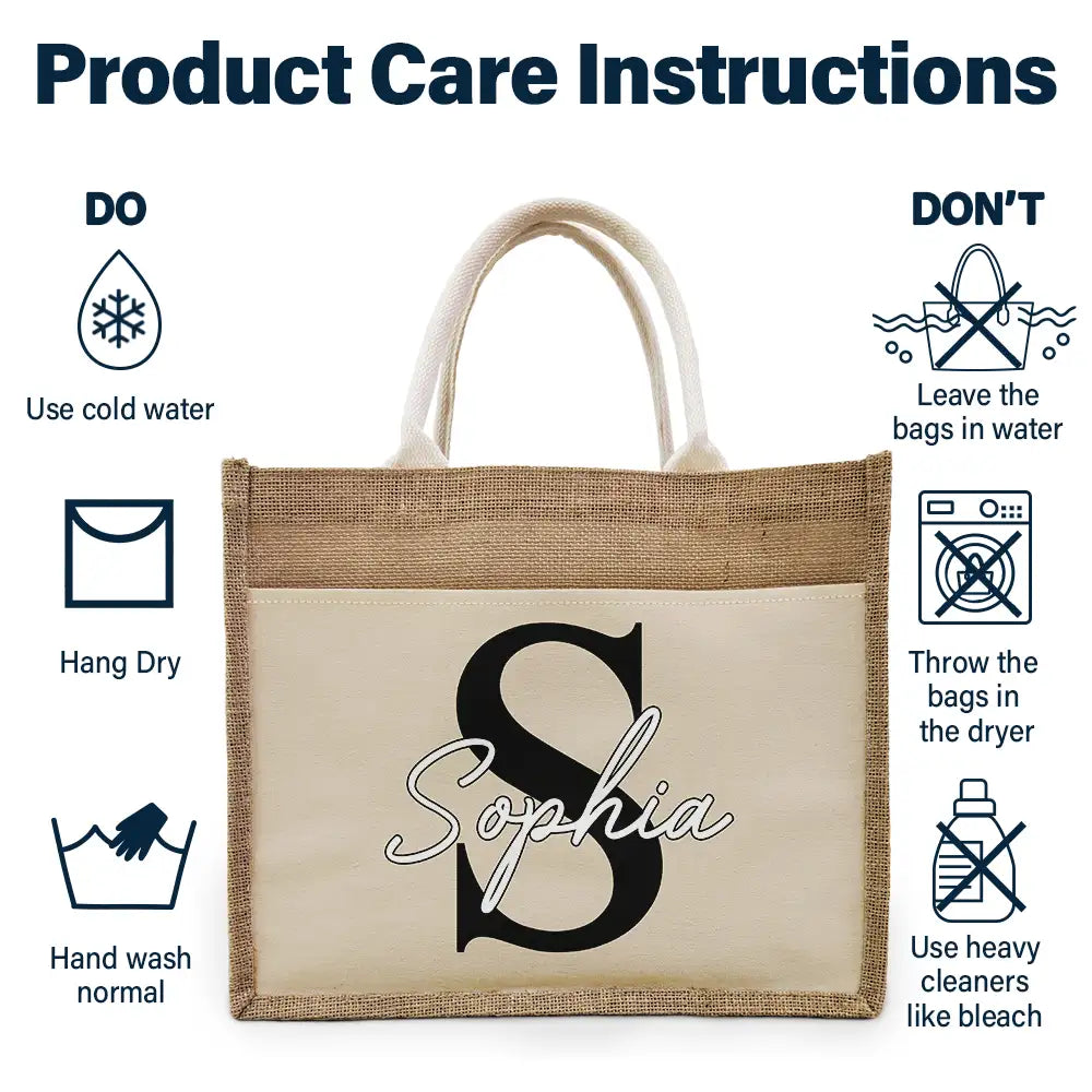 Monogram Name - Personalized Jute Tote Bag - Image 6