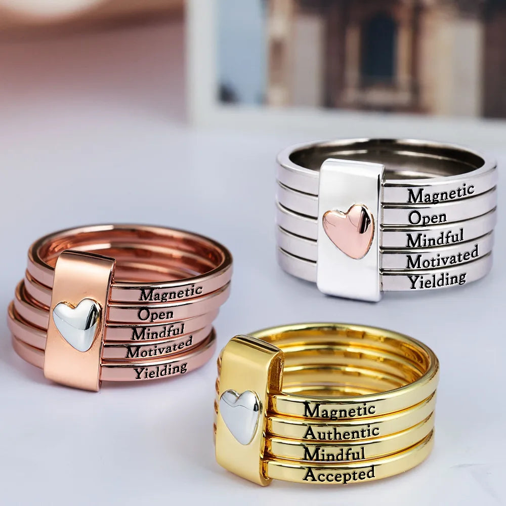Positive Affirmations For Self Reminder - Personalized Heart Stacking Rings - Image 2