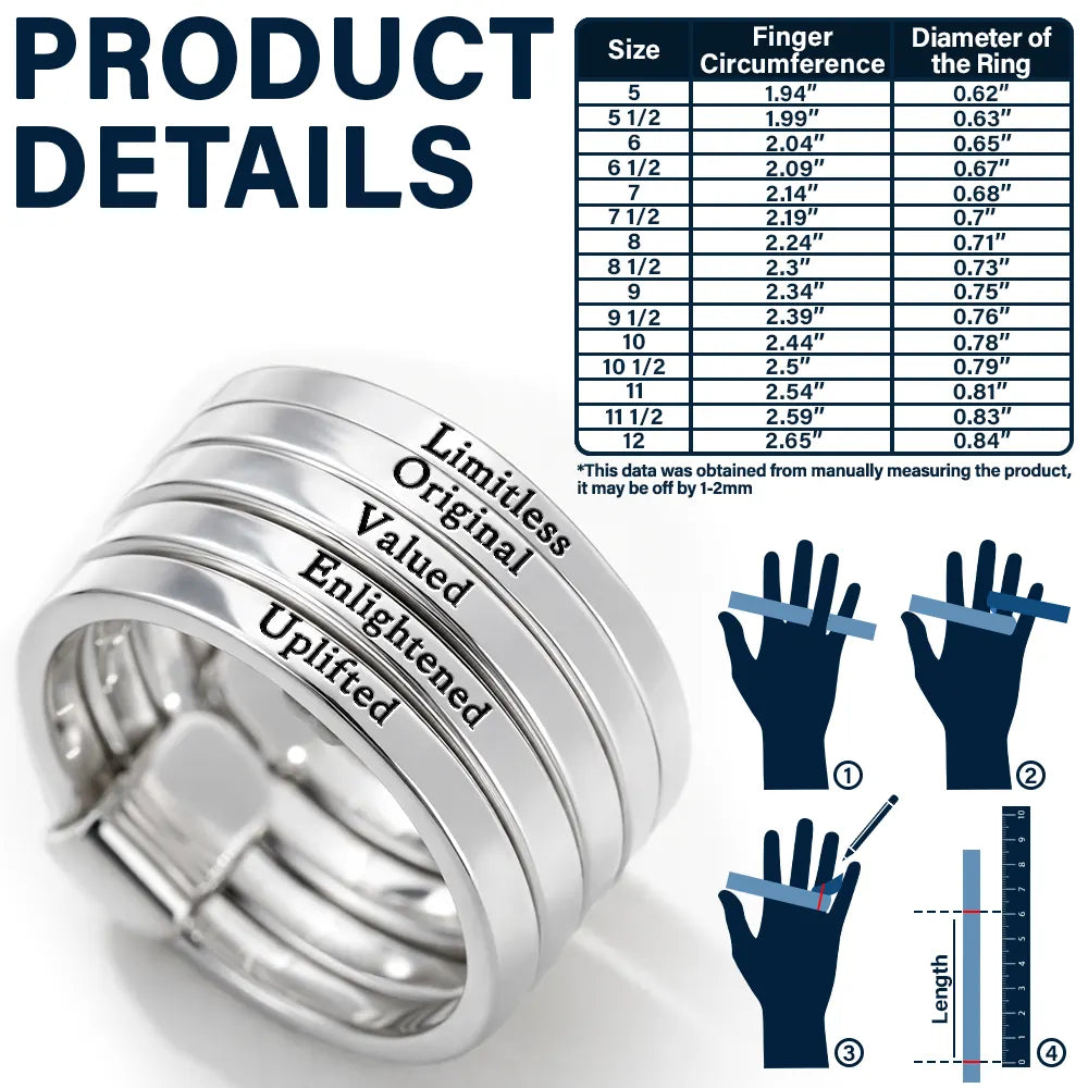 Positive Affirmations For Self Reminder - Personalized Heart Stacking Rings - Image 3