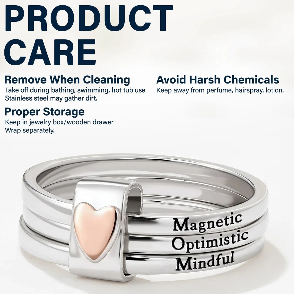 Positive Affirmations For Self Reminder - Personalized Heart Stacking Rings - Image 4
