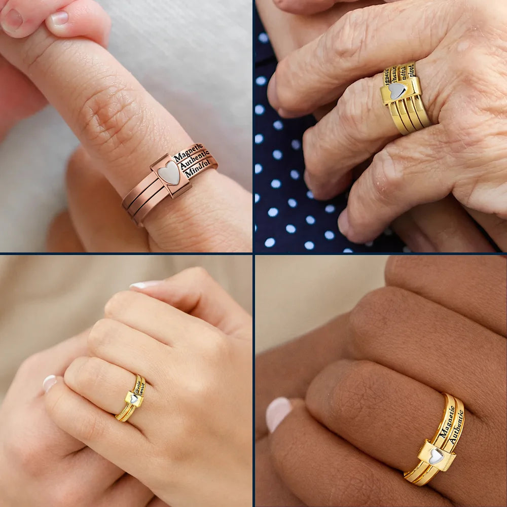 Positive Affirmations For Self Reminder - Personalized Heart Stacking Rings - Image 5