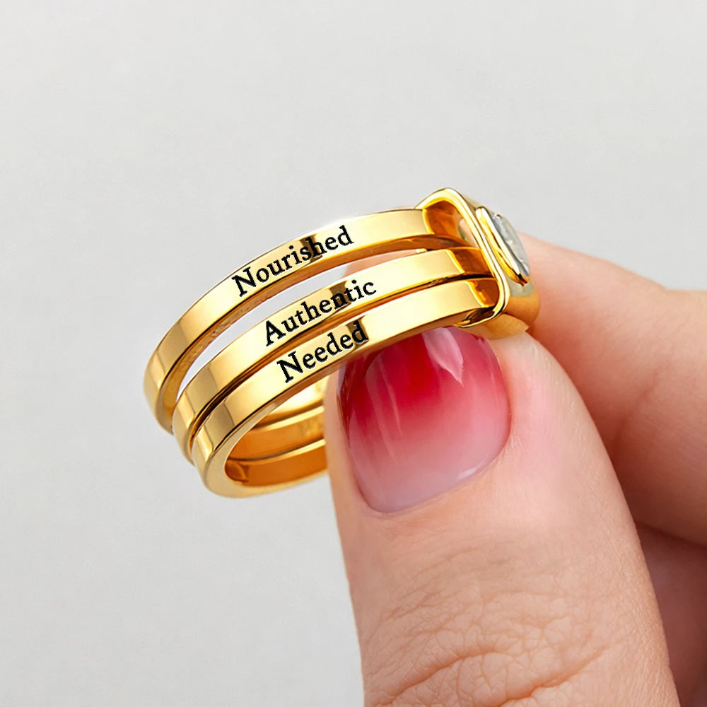 Positive Affirmations For Self Reminder - Personalized Heart Stacking Rings - Image 6