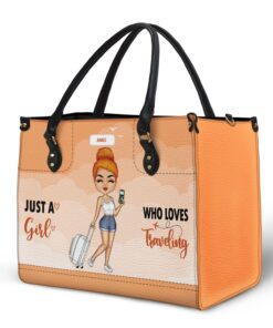 Alternative view of Just A Girl Who Loves Traveling - Gift For Her, Family, Vacation Lovers - Personalized Leather Bag