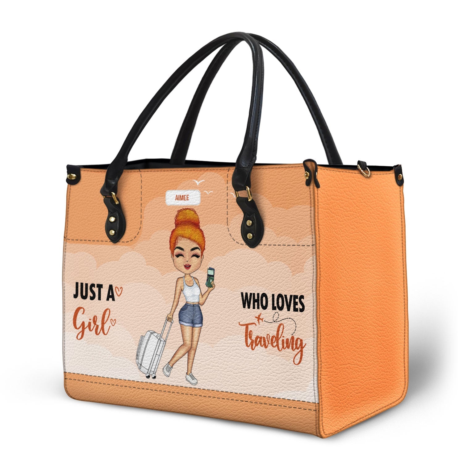 Just A Girl Who Loves Traveling - Gift For Her, Family, Vacation Lovers - Personalized Leather Bag - Image 2