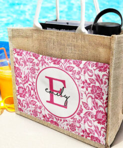 Alternative view of Monogram Floral Pattern Custom - Personalized Jute Tote Bag