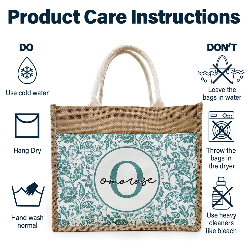 Monogram Floral Pattern Custom - Personalized Jute Tote Bag - Image 6