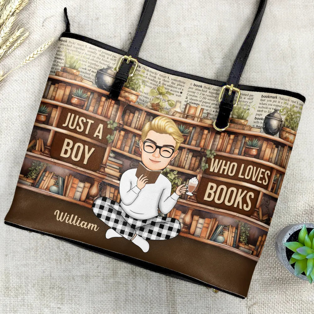 Reading Just A Girl Who Loves Books - Personalized Leather Tote Bag - Image 4