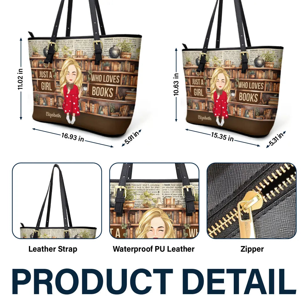 Reading Just A Girl Who Loves Books - Personalized Leather Tote Bag - Image 6