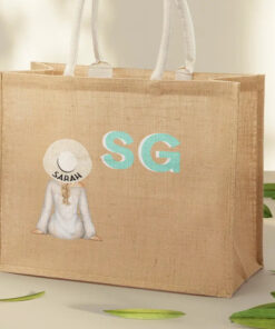 Alternative view of Shadow Monogram Girl By The Beach - Personalized Jute Beach Bag