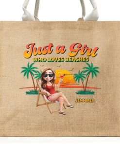 Summer Time Just A Girl Who Loves Beach - Personalized Jute Beach Bag