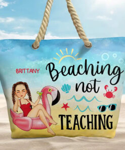 Alternative view of Beaching Not Teaching Teacher Summer Gift - Personalized Beach Bag
