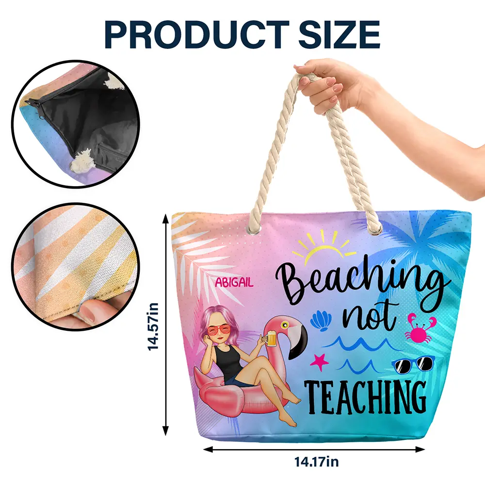 Beaching Not Teaching Teacher Summer Gift - Personalized Beach Bag - Image 5