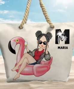 Alternative view of Girl On Float Monogram - Personalized Beach Bag