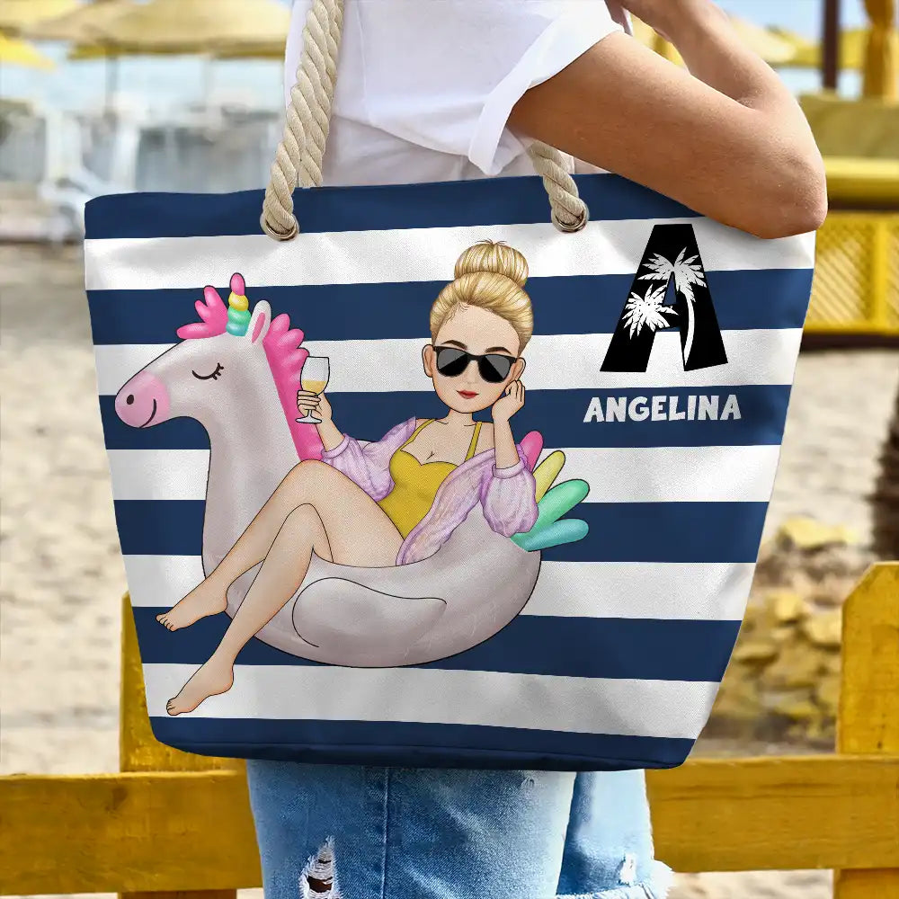 Girl On Float Monogram - Personalized Beach Bag - Image 3