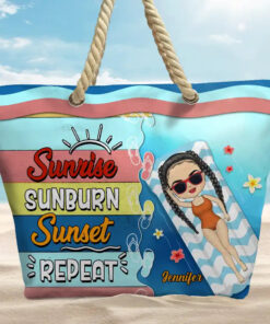 Alternative view of Sunrise Sunburn Sunset - Personalized Beach Bag